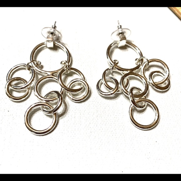 Vintage dangle earrings circles rings pierced - Picture 2 of 6